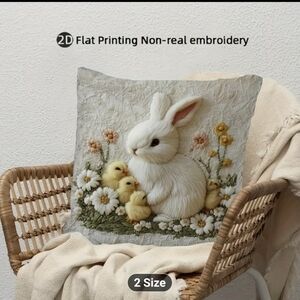 Pair of 2D Floral Bunny and Chicks Pillow Covers 18x18 #1076-471